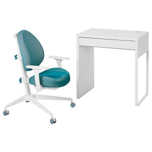 IKEA MICKE / GUNRIK desk and chair, white/turquoise, Ikea Outlet | 7614KTZFP