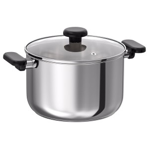 IKEA MIDDAGSMAT pot with lid, clear glass/stainless steel, 5.3 qt, Ikea Outlet | 2794QDCHN