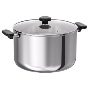 IKEA MIDDAGSMAT pot with lid, clear glass/stainless steel, 10.6 qt, Ikea Outlet | 0617VBETY