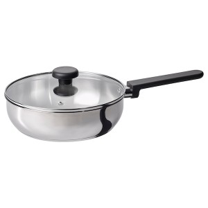 IKEA MIDDAGSMAT sauté pan with lid, clear glass/stainless steel, 9 in, Ikea Outlet | 9572SZXHA