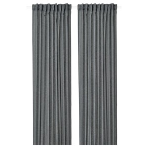 IKEA MILDRUN curtains, 1 pair, dark gray/stripe, 57x98 in, Ikea Outlet | 1643ROSFT