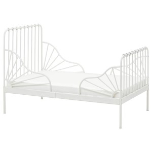IKEA MINNEN ext bed frame with slatted bed base, 38 1/4x74 3/4 in White, Ikea Outlet | 8951QGJAV