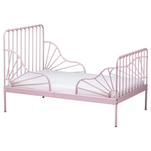 IKEA MINNEN ext bed frame with slatted bed base, 38 1/4x74 3/4 in Light Pink, Ikea Outlet | 2390PCKZD