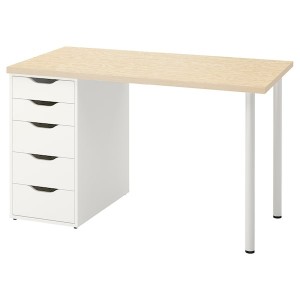 IKEA MITTCIRKEL / ALEX desk, 47 1/4x23 5/8 in Lively Pine Effect / White, Ikea Outlet | 5308HSPUG