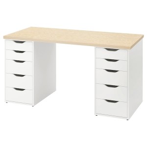IKEA MITTCIRKEL / ALEX desk, 55 1/8x23 5/8 in Lively Pine Effect White, Ikea Outlet | 5870QYNEU
