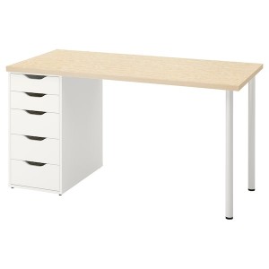 IKEA MITTCIRKEL / ALEX desk, 55 1/8x23 5/8 in Lively Pine Effect / White, Ikea Outlet | 1324GXFOJ