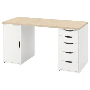 IKEA MITTCIRKEL / ALEX desk, 55 1/8x23 5/8 in Lively Pine Effect / White, Ikea Outlet | 7458WONVC