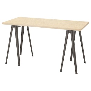 IKEA MITTCIRKEL / NÄRSPEL desk, lively pine effect/dark gray, 55 1/8x23 5/8 in, Ikea Outlet | 0147XDVPB