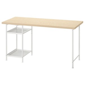 IKEA MITTCIRKEL / SPÄND desk, 55 1/8x23 5/8 in Lively Pine Effect / White, Ikea Outlet | 3845RSOTD