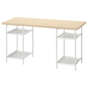 IKEA MITTCIRKEL / SPÄND desk, 55 1/8x23 5/8 in Lively Pine Effect / White, Ikea Outlet | 2891JQNBM