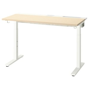 IKEA MITTZON desk, 47 1/4x23 5/8 in Birch Veneer / White, Ikea Outlet | 4706LSRNX