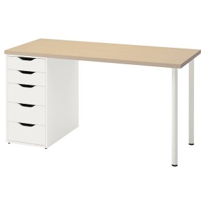 IKEA MÅLSKYTT / ALEX desk, 55 1/8x23 5/8 in Birch / White, Ikea Outlet | 9063FJCZG