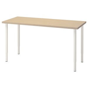 IKEA MÅLSKYTT / OLOV desk, 55 1/8x23 5/8 in Birch / White, Ikea Outlet | 7432XWZUJ