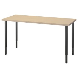 IKEA MÅLSKYTT / OLOV desk, 55 1/8x23 5/8 in Birch / Black, Ikea Outlet | 2165YPFXL