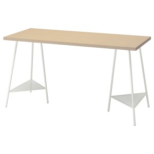 IKEA MÅLSKYTT / TILLSLAG desk, 55 1/8x23 5/8 in Birch / White, Ikea Outlet | 3168KVMFR
