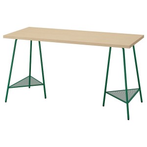 IKEA MÅLSKYTT / TILLSLAG desk, 55 1/8x23 5/8 in Birch / Green, Ikea Outlet | 2405GCNMK