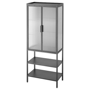 IKEA MOSSJÖN glass-door cabinet with 2 doors, anthracite, 23 5/8x13 3/8x57 1/2 in, Ikea Outlet | 2314RGOVK