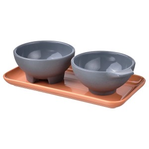 IKEA ÖMSESIDIG tray with 2 bowls, orange/gray, Ikea Outlet | 1759HBINU