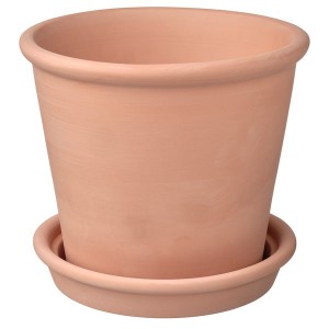 IKEA MUSKOTBLOMMA plant pot with saucer, indoor/outdoor terracotta, 7 ½ in, Ikea Outlet | 7638LQTXW