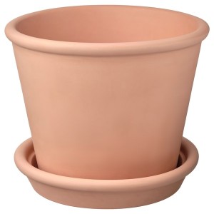 IKEA MUSKOTBLOMMA plant pot with saucer, indoor/outdoor terracotta, 9 ½ in, Ikea Outlet | 0168IHPZO