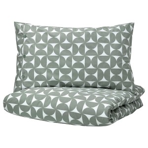 IKEA ÄNGSNEJLIKA duvet cover and pillowcase(s), Full/Queen (Double/Queen) Gray / Green, Ikea Outlet | 9457DVGUF