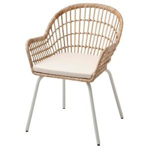 IKEA NILSOVE / NORNA chair with chair pad, rattan white/Laila natural, Ikea Outlet | 9816KZMCH