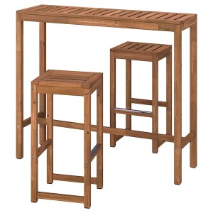 IKEA NÄMMARÖ bar table and 2 bar stools, outdoor, light brown stained, 47 1/4x15 3/4 in, Ikea Outlet | 2814NIGVR