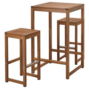 IKEA NÄMMARÖ bar table and 2 bar stools, outdoor, light brown stained, 24 3/4x24 3/4 in, Ikea Outlet | 0426RAUSL