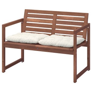 IKEA NÄMMARÖ bench with backrest and cushions, light brown stained/Kuddarna beige, Ikea Outlet | 3648AHOIL