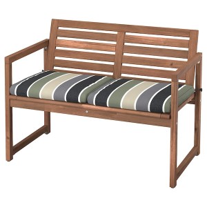IKEA NÄMMARÖ bench with backrest, outdoor Light Brown Stained / Frösön / Duvholmen Stripe Pattern, Ikea Outlet | 5982ZNYPO