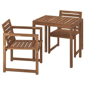 IKEA NÄMMARÖ table+2 armchairs, outdoor, light brown stained, 29 1/2 in, Ikea Outlet | 9765OKGRZ