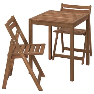 IKEA NÄMMARÖ table and 2 folding chairs, outdoor Light Brown Stained, Ikea Outlet | 9712GRHCB