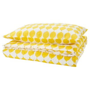 IKEA NORSKNOPPA duvet cover and pillowcase(s), Twin White / Yellow / Patterned, Ikea Outlet | 8962KRGPZ