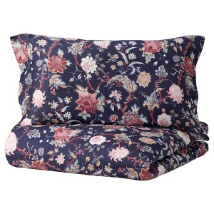 IKEA NÄSSELKLOCKA duvet cover and pillowcase(s), Twin Dark Blue / Multicolor, Ikea Outlet | 9168SDNAV
