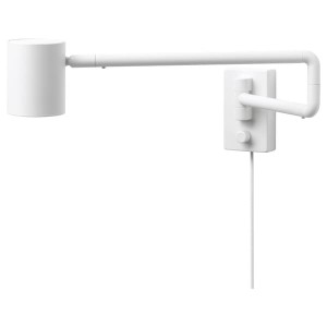 IKEA NYMÅNE Wall lamp with swing arm + LED bulb, white, Ikea Outlet | 7915AWJFK