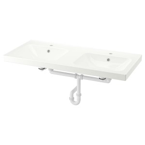 IKEA ORRSJÖN double sink with water trap, 49x21 3/4 in White, Ikea Outlet | 9630JBYGT