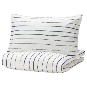 IKEA PAGODTRÄD duvet cover and pillowcase(s), Twin White / Dark Blue, Ikea Outlet | 2608SYHOB