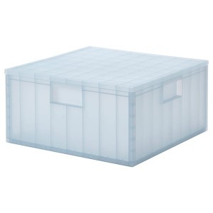 IKEA PANSARTAX storage box with lid, transparent gray-blue, 13x13x6 ½ in, Ikea Outlet | 8019DRITX