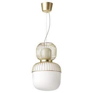 IKEA PILBLIXT pendant lamp, white/light green glass/gold effect metal, 13 in, Ikea Outlet | 9748HBZUQ