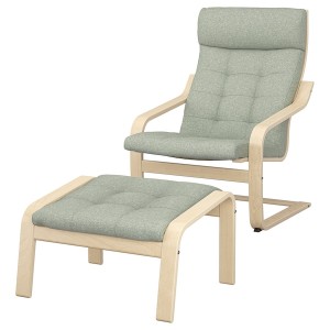 IKEA POÄNG armchair and ottoman Birch Veneer / Gunnared Light Green, Ikea Outlet | 1639TUCNS