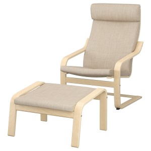 IKEA POÄNG armchair and ottoman Birch Veneer / Hillared Beige, Ikea Outlet | 4280RQCGK