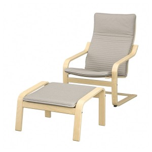 IKEA POÄNG armchair and ottoman Birch Veneer / Knisa Light Beige, Ikea Outlet | 5123BLCDY