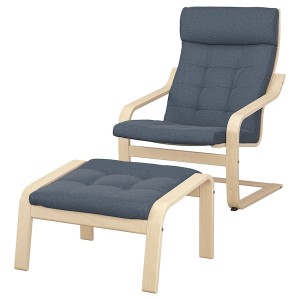 IKEA POÄNG armchair and ottoman Birch Veneer / Gunnared Blue, Ikea Outlet | 3271YFTCN