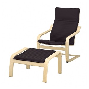 IKEA POÄNG armchair and ottoman Birch Veneer / Knisa Black, Ikea Outlet | 3514RKLPX