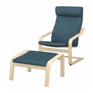 IKEA POÄNG armchair and ottoman Birch Veneer / Hillared Dark Blue, Ikea Outlet | 8901UECTP