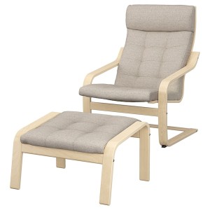 IKEA POÄNG armchair and ottoman Birch Veneer / Gunnared Beige, Ikea Outlet | 3164FECRK