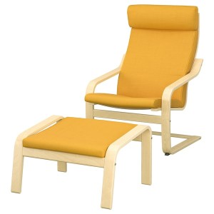 IKEA POÄNG armchair and ottoman Birch Veneer / Skiftebo Yellow, Ikea Outlet | 6084SNLJA