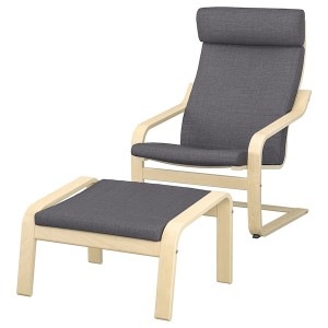 IKEA POÄNG armchair and ottoman Birch Veneer / Skiftebo Dark Gray, Ikea Outlet | 7368MUJGX