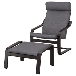 IKEA POÄNG armchair and ottoman Black / Brown / Skiftebo Dark Gray, Ikea Outlet | 3987DPTUZ