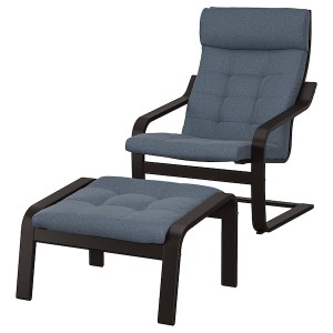 IKEA POÄNG armchair and ottoman Black / Brown / Gunnared Blue, Ikea Outlet | 1309DUCBK